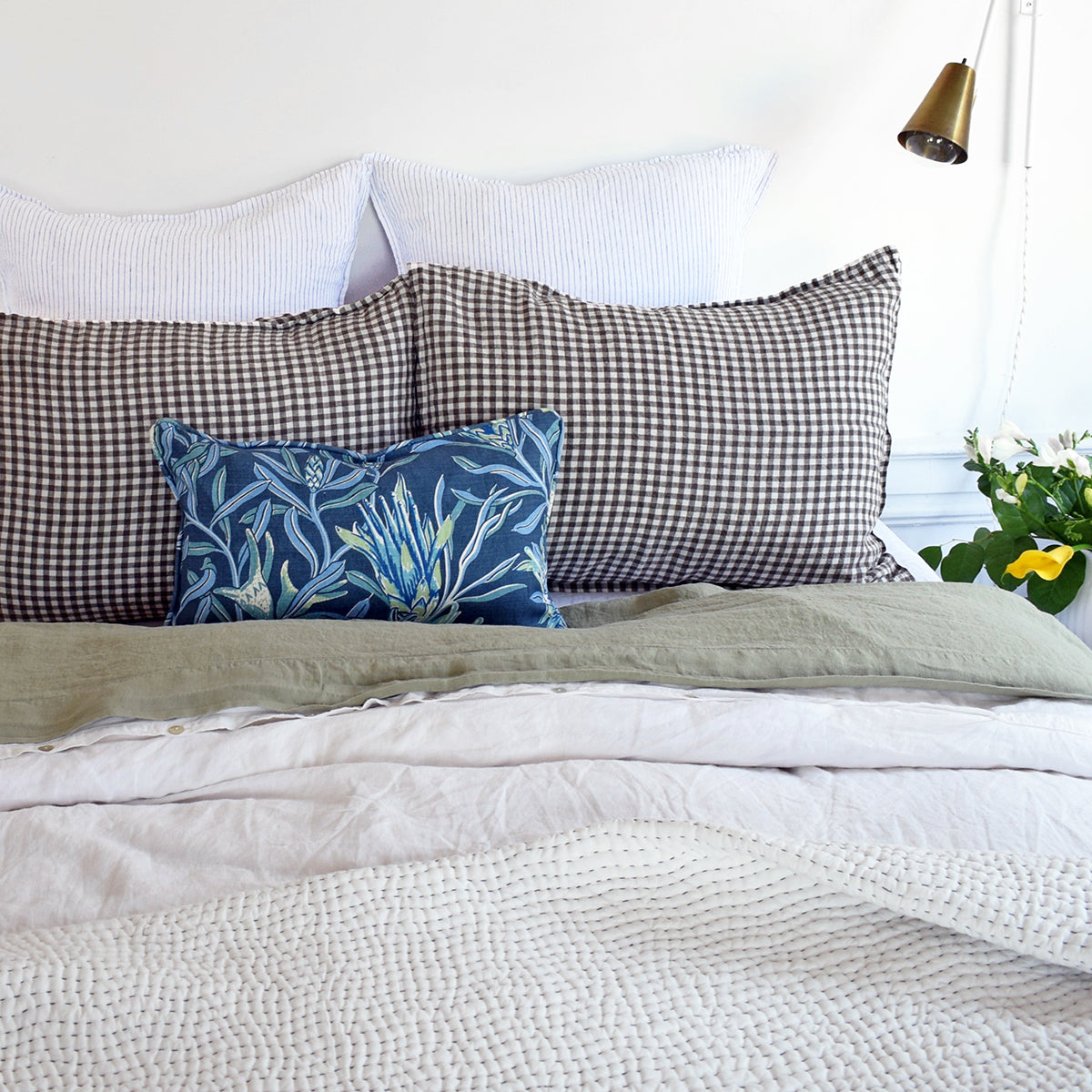 Linen Standard Pillowcase in Brown Gingham