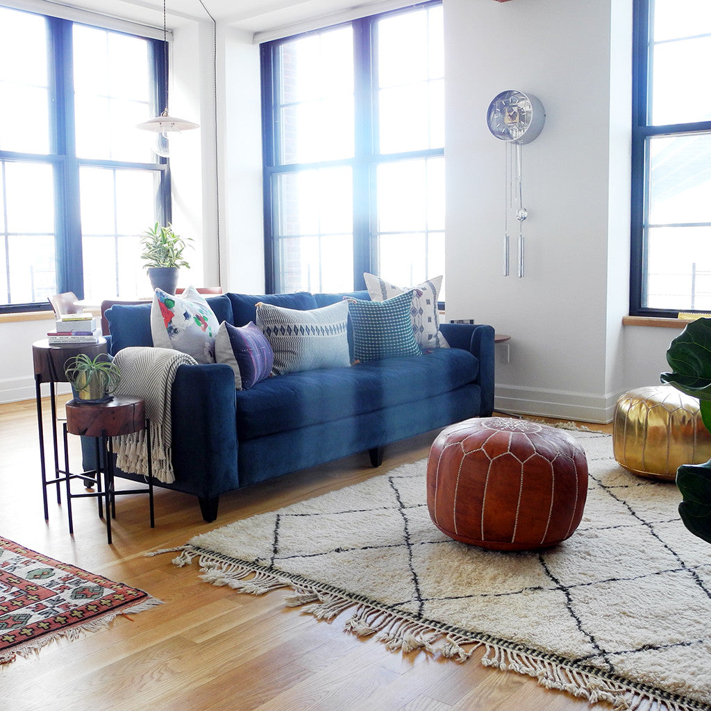 Moroccan Leather Pouf in Tan