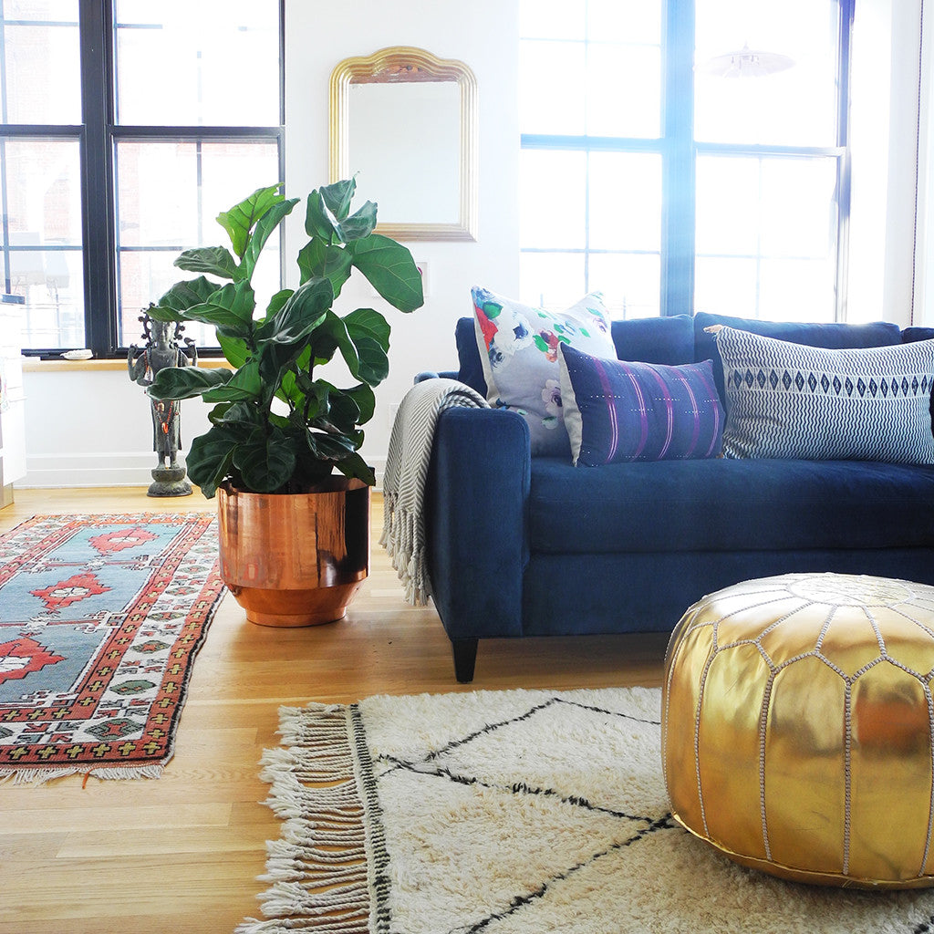 Moroccan Leather Pouf in Gold