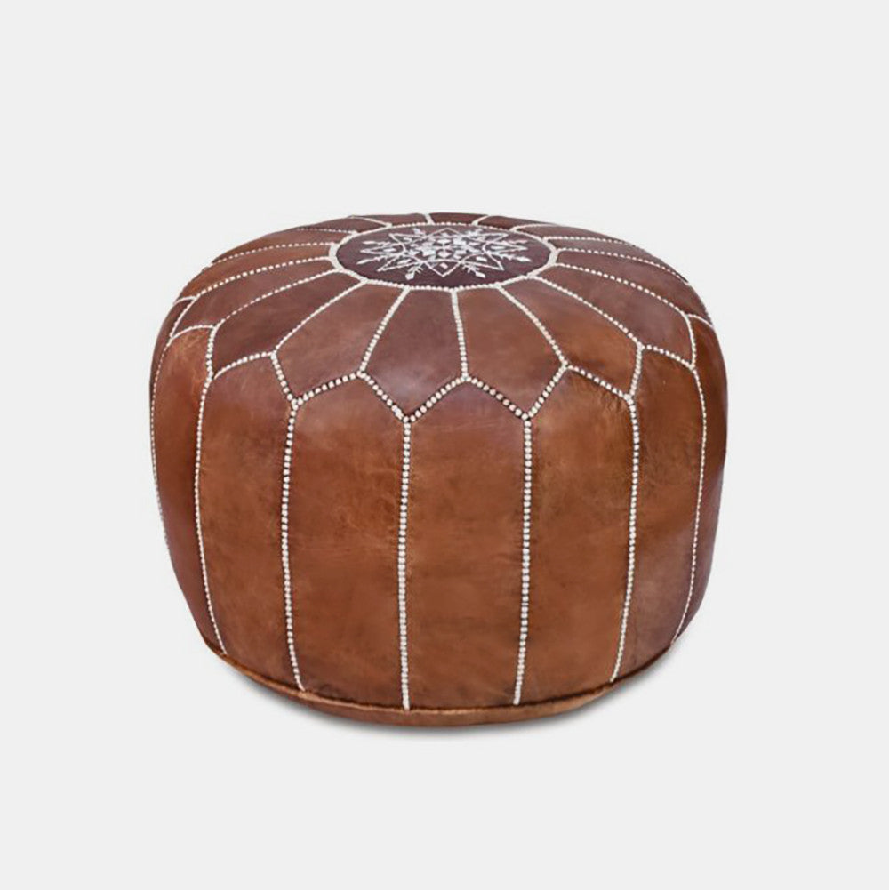 Moroccan Leather Pouf in Tan