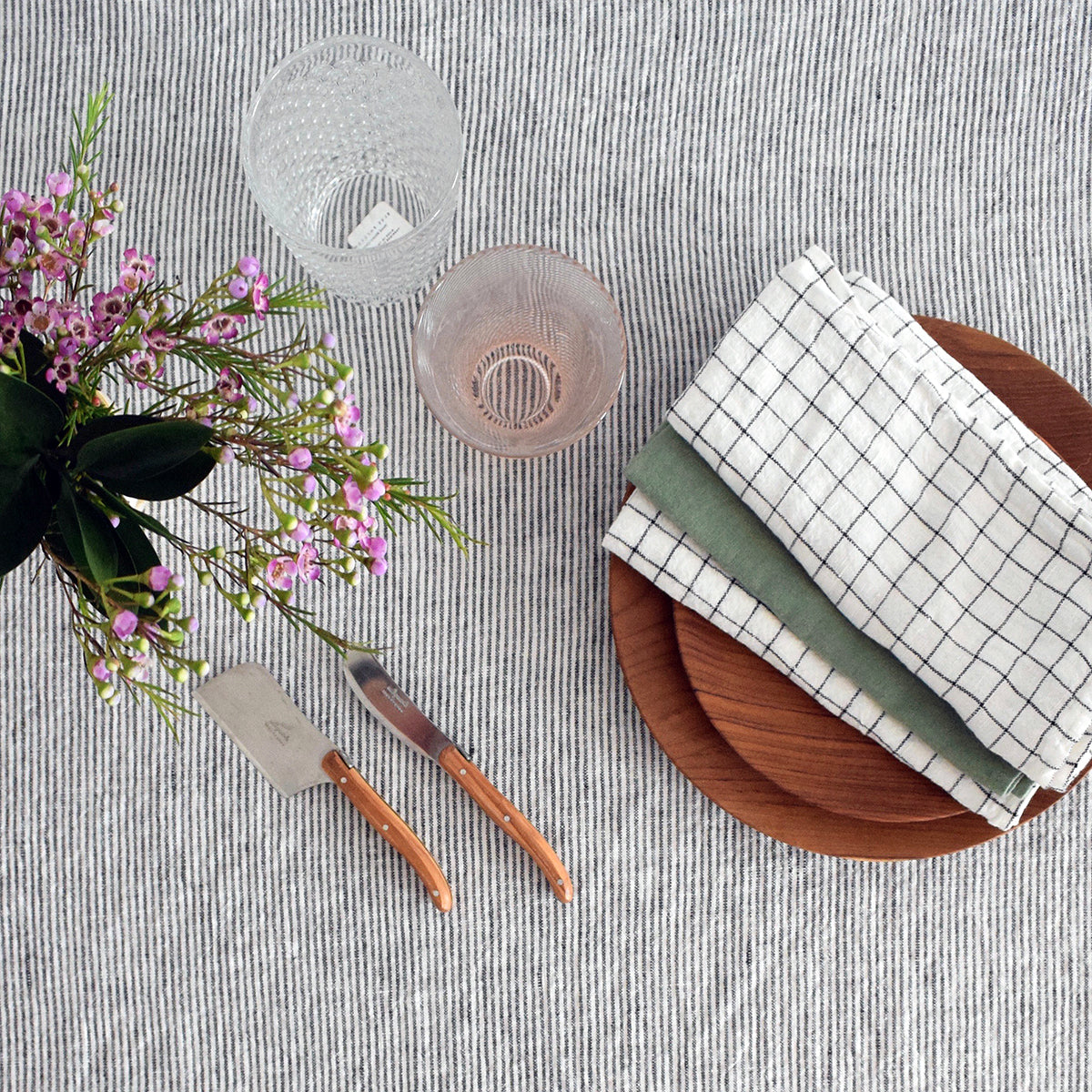 Linen Tablecloth in Black Stripe