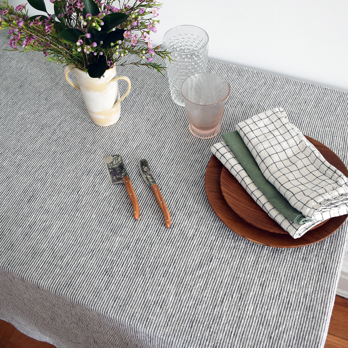 Linen Tablecloth in Black Stripe
