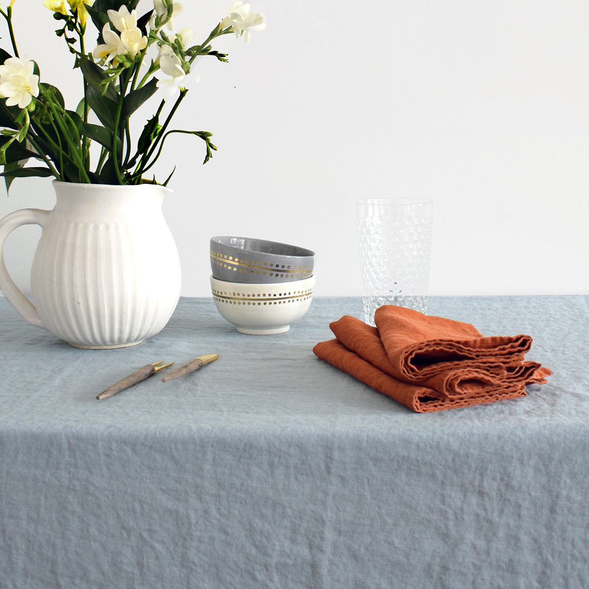 Linen Tablecloth, scandinavian blue