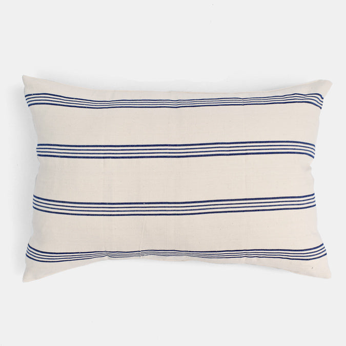 Tensira Blue Stripe Pillow in Cotton Indigo at Collyer's Mansion