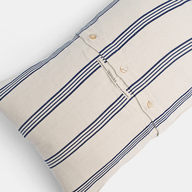 Tensira Blue Stripe Pillow in Cotton Indigo at Collyer&#39;s Mansion