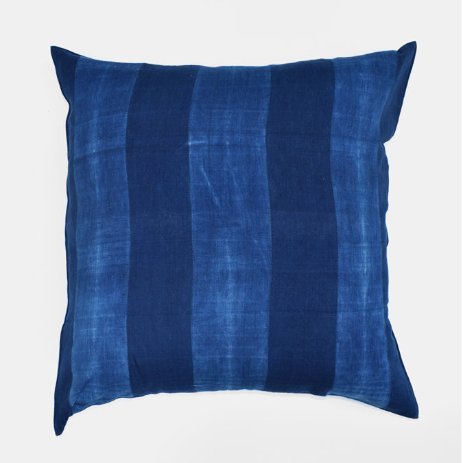 Tensira Blue Stripe Pillow in Cotton Indigo at Collyer's Mansion