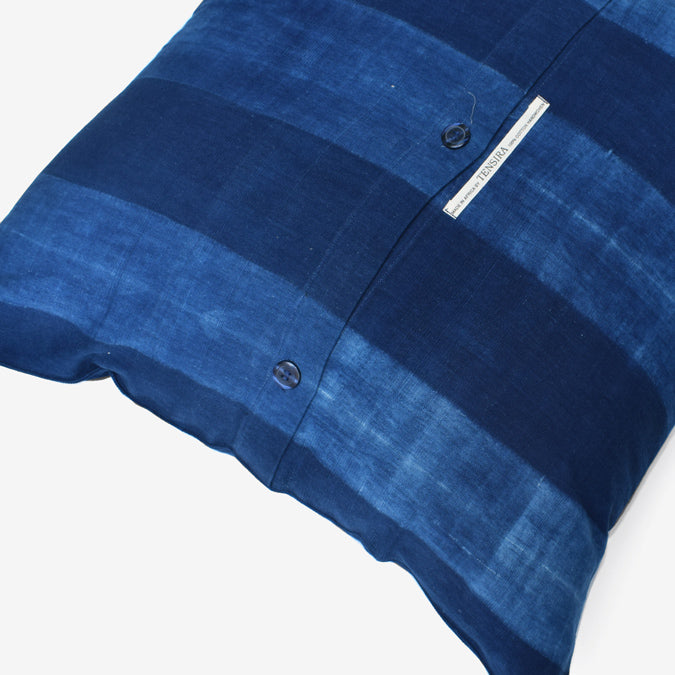 Tensira Blue Stripe Pillow in Cotton Indigo at Collyer's Mansion