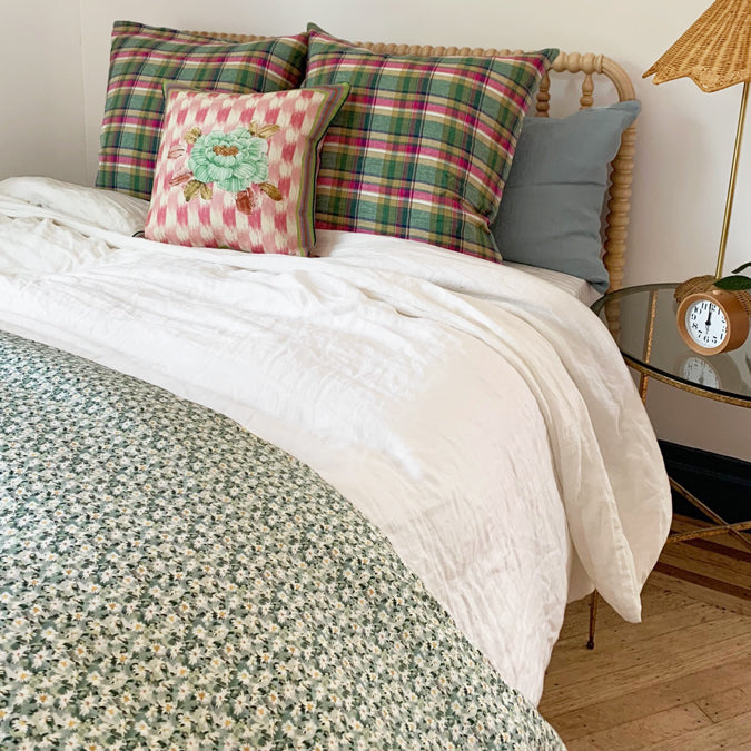 Linen Euro Pillowcase in Green Madras