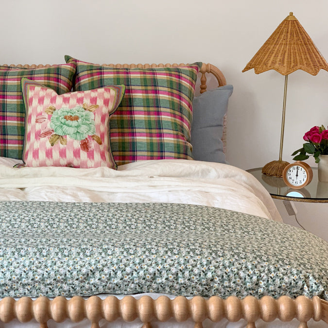 Linen Euro Pillowcase in Green Madras