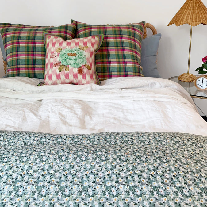 Linen Euro Pillowcase in Green Madras