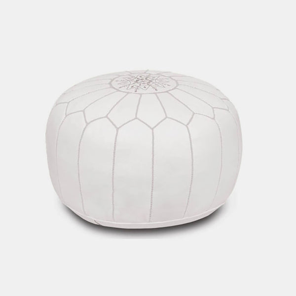 Moroccan Leather Pouf, white Collyer's Mansion