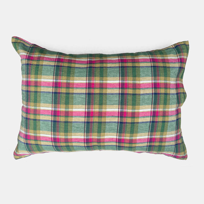 Linen Standard Pillowcase in Green Madras