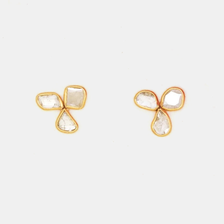 Diamond Slice Flower Trio Studs