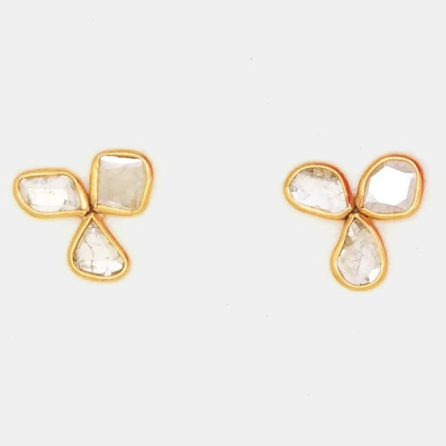 Diamond Slice Flower Trio Studs