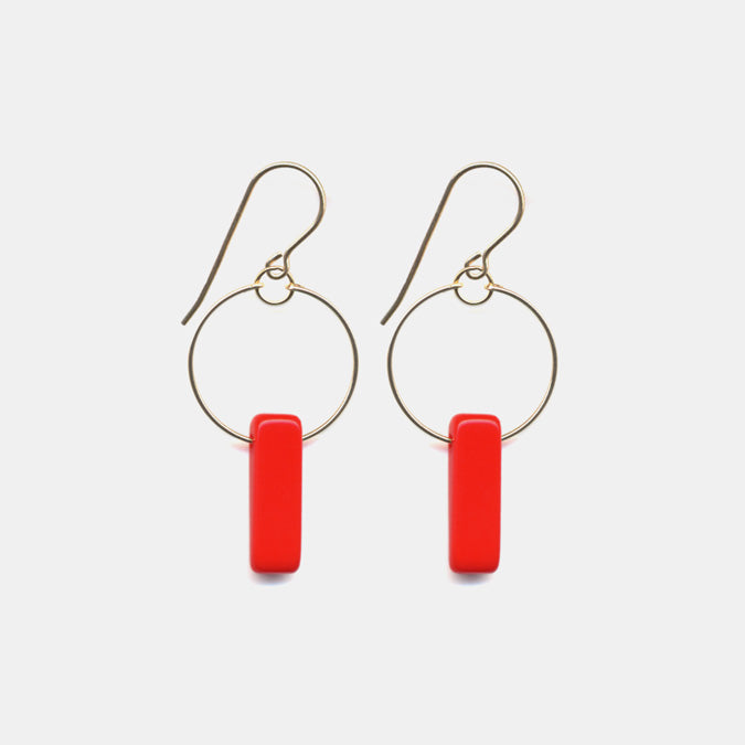 Red Bar Hoop Earrings