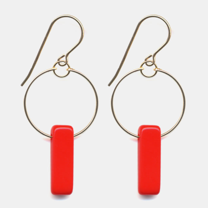 Red Bar Hoop Earrings