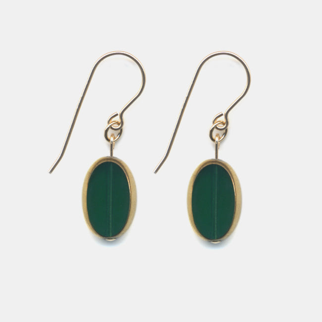 Deep Green Oval Drop Earrings