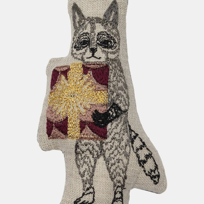 Raccoon with Present Ornament