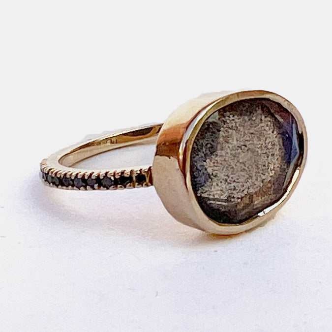 Labradorite Clea Ring with Black Diamonds