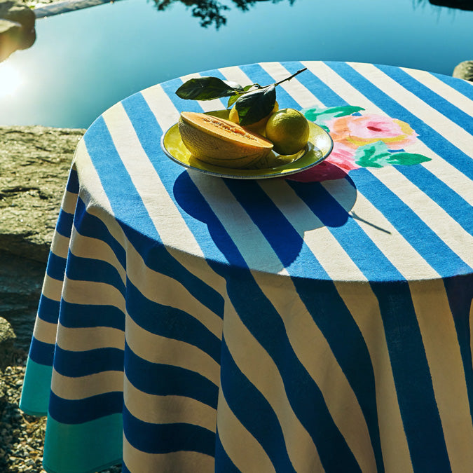 Nizam Blue Stripes Cotton Tablecloth