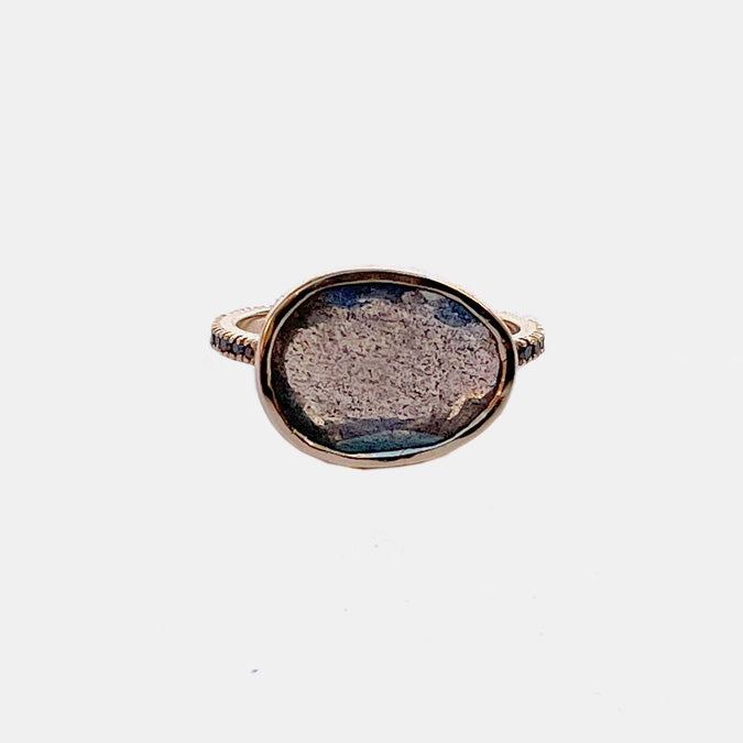 Labradorite Clea Ring with Black Diamonds