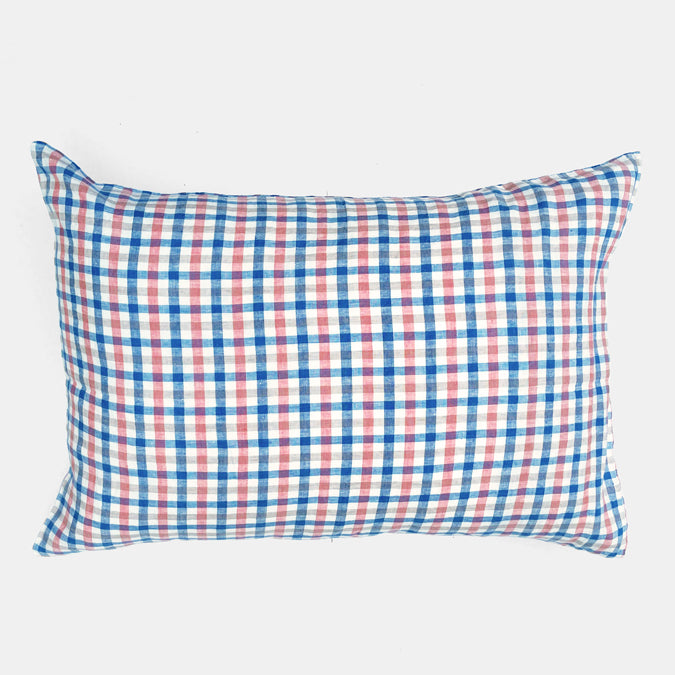 Blue Coral Gingham Linen Standard Pillowcase Collyer s Mansion