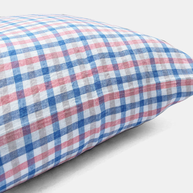 Linen Standard Pillowcase, blue coral gingham