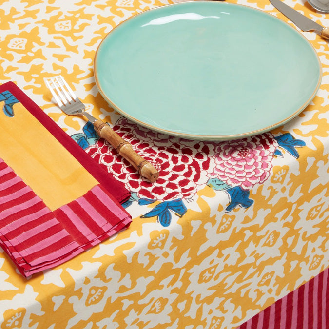 Arabesque Gold Cotton Tablecloth in Square