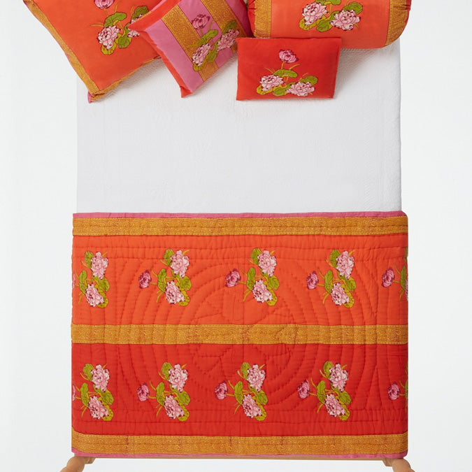 Tea Flower Orange Junior Quilt