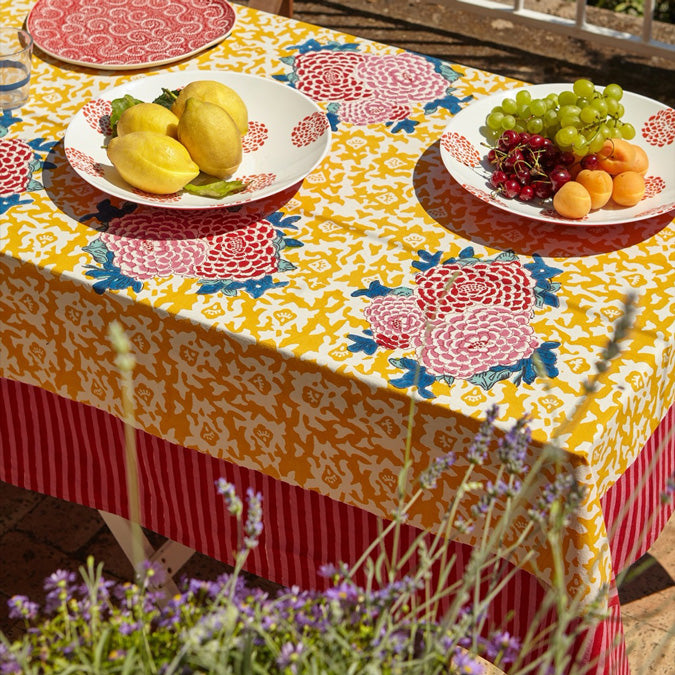 Arabesque Gold Cotton Tablecloth in Square