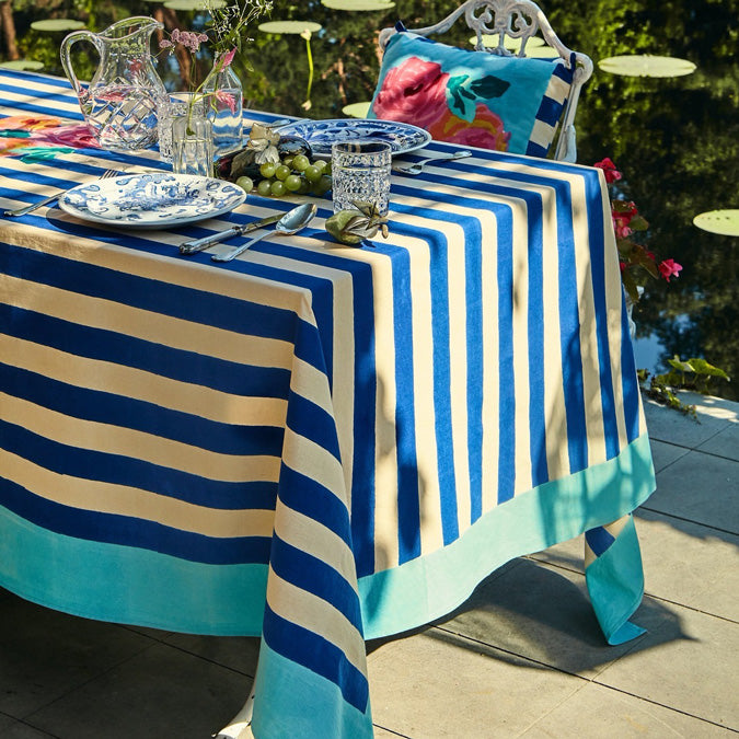 Nizam Blue Stripes Cotton Tablecloth
