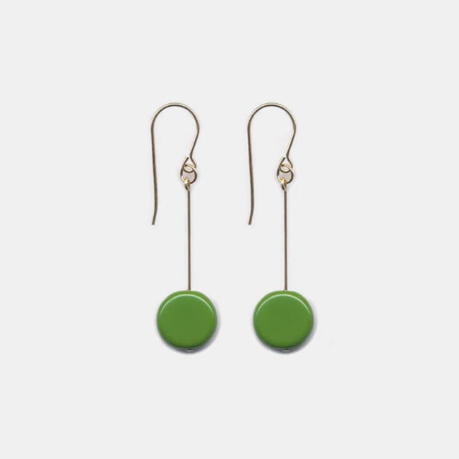 Green Flat Circle Drop Earrings