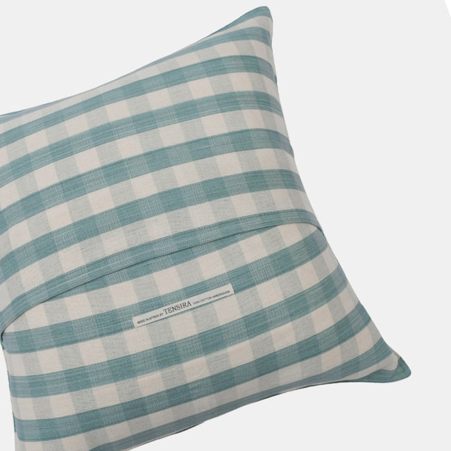 Celadon Green Gingham Pillow, square