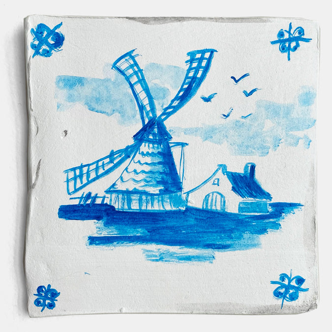 Windmill Square Wall Art II by The Clay Brush