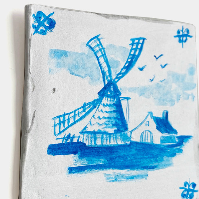 Windmill Square Wall Art II by The Clay Brush