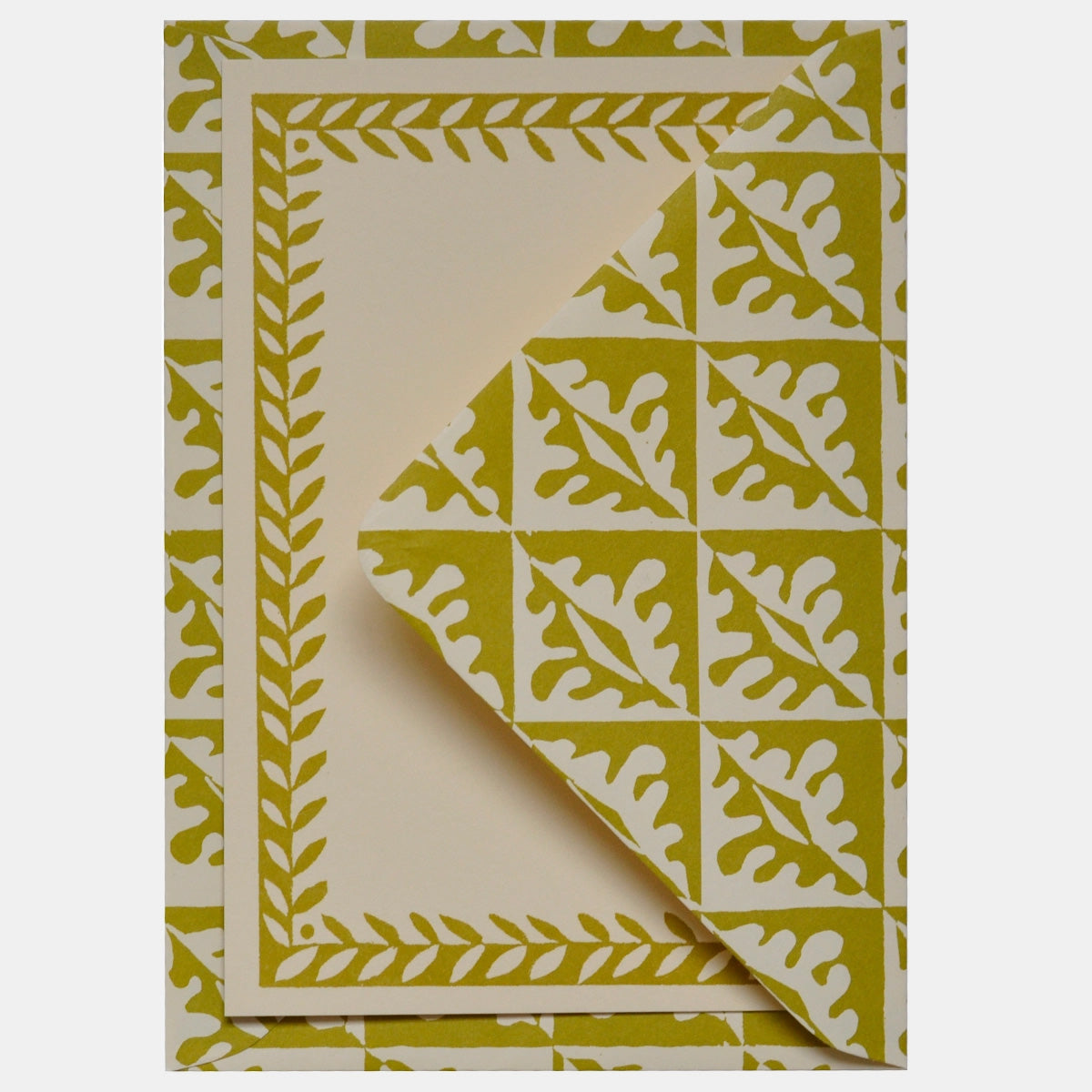 Box of 10 Notecards in Oak Leaves Sap Green