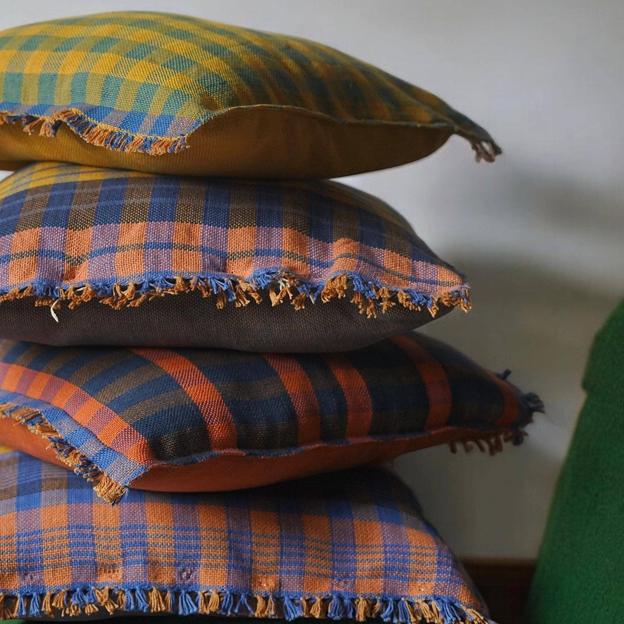 Pink Check with Fringe Square Pillow