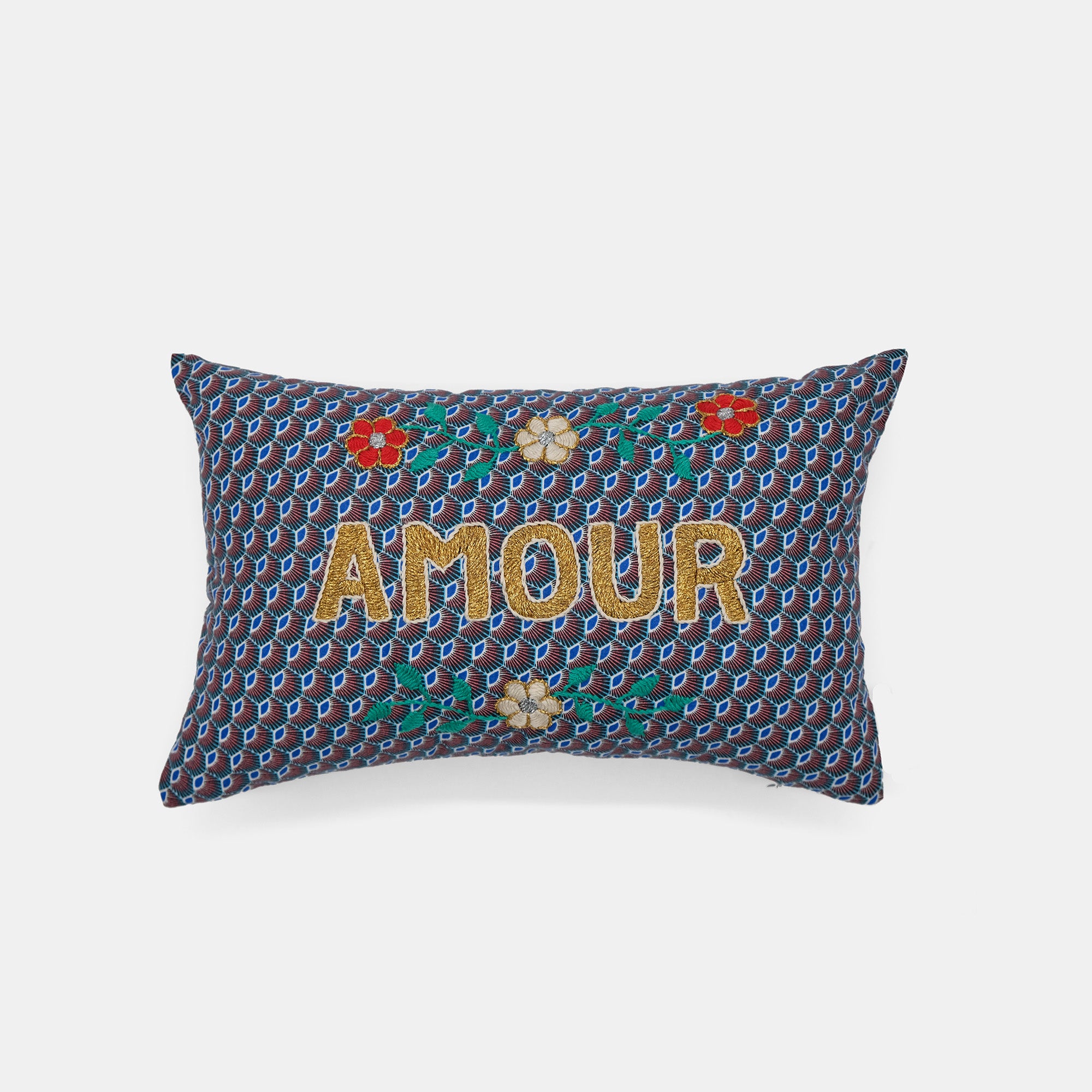 Mini Amour Brown French Embroidered Lumbar Pillow