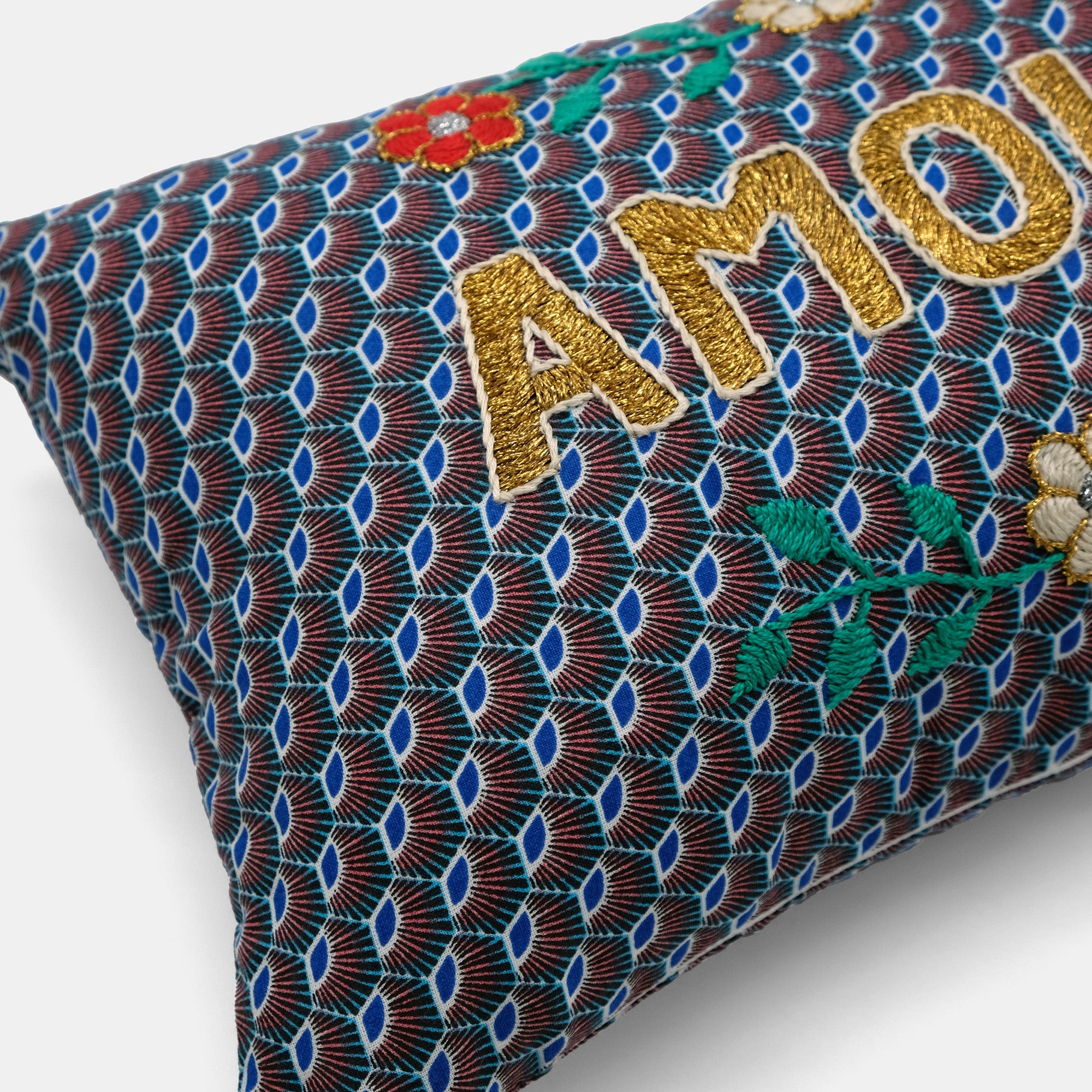 Mini Amour Brown French Embroidered Lumbar Pillow