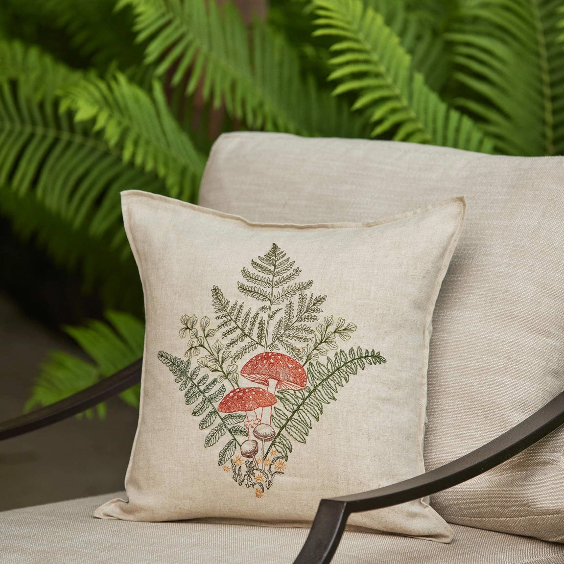 Mushrooms and Ferns Bouquet Square Pillow