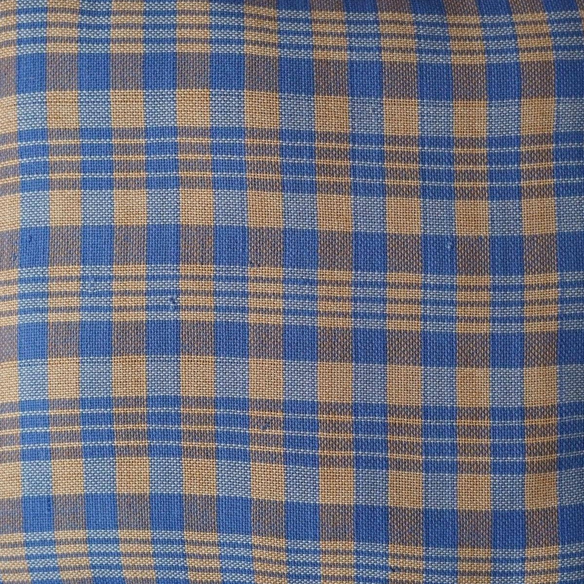 Blue Brown Check with Fringe Square Pillow