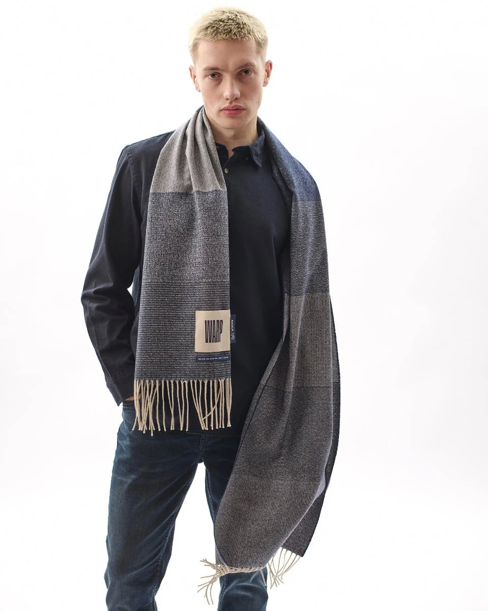 9 Weavers Navy Wide Merino Scarf