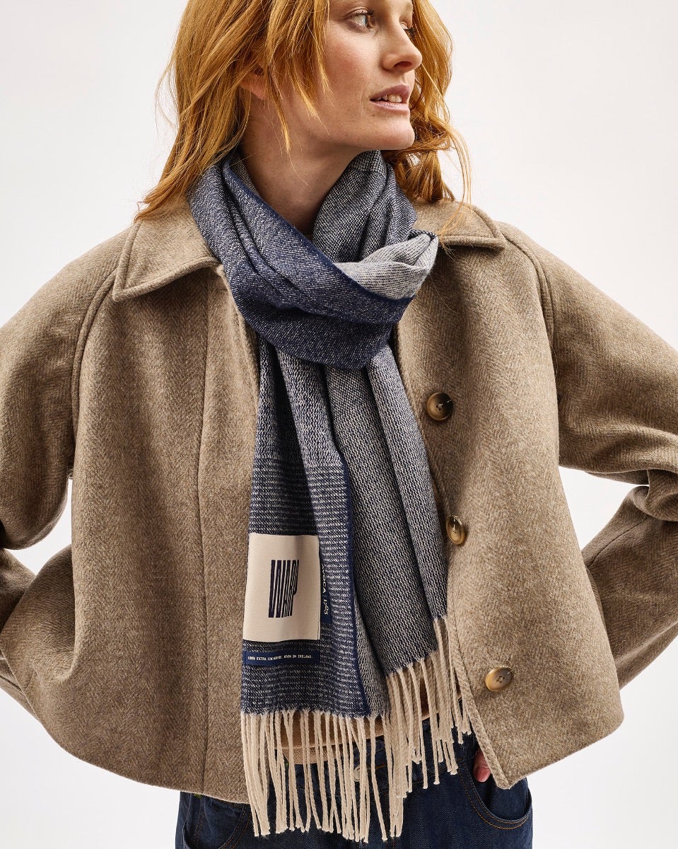 9 Weavers Navy Wide Merino Scarf
