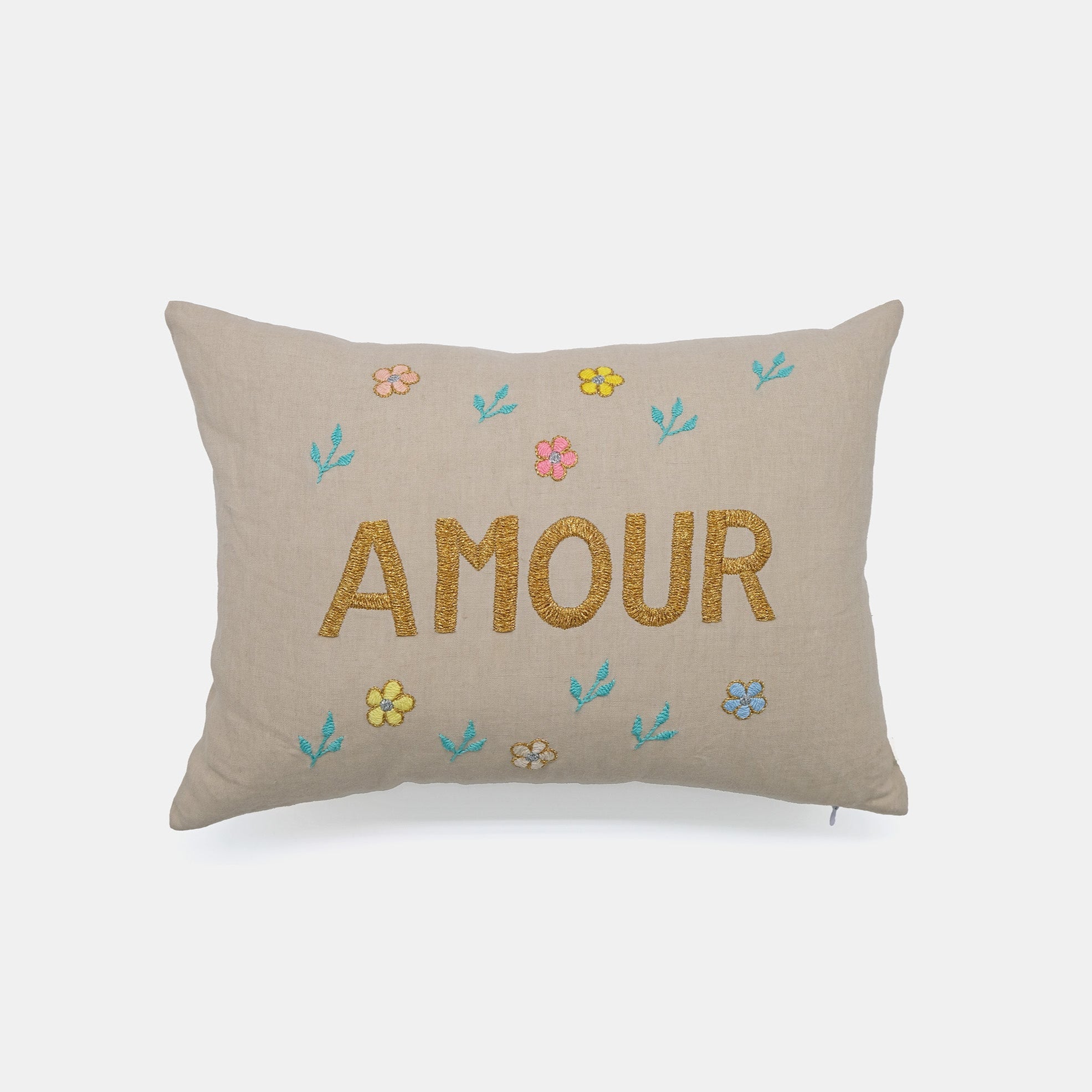 Amour Beige Embroidered Lumbar Pillow