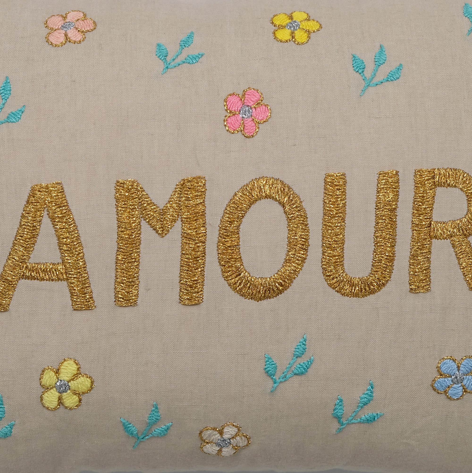 Amour Beige Embroidered Lumbar Pillow