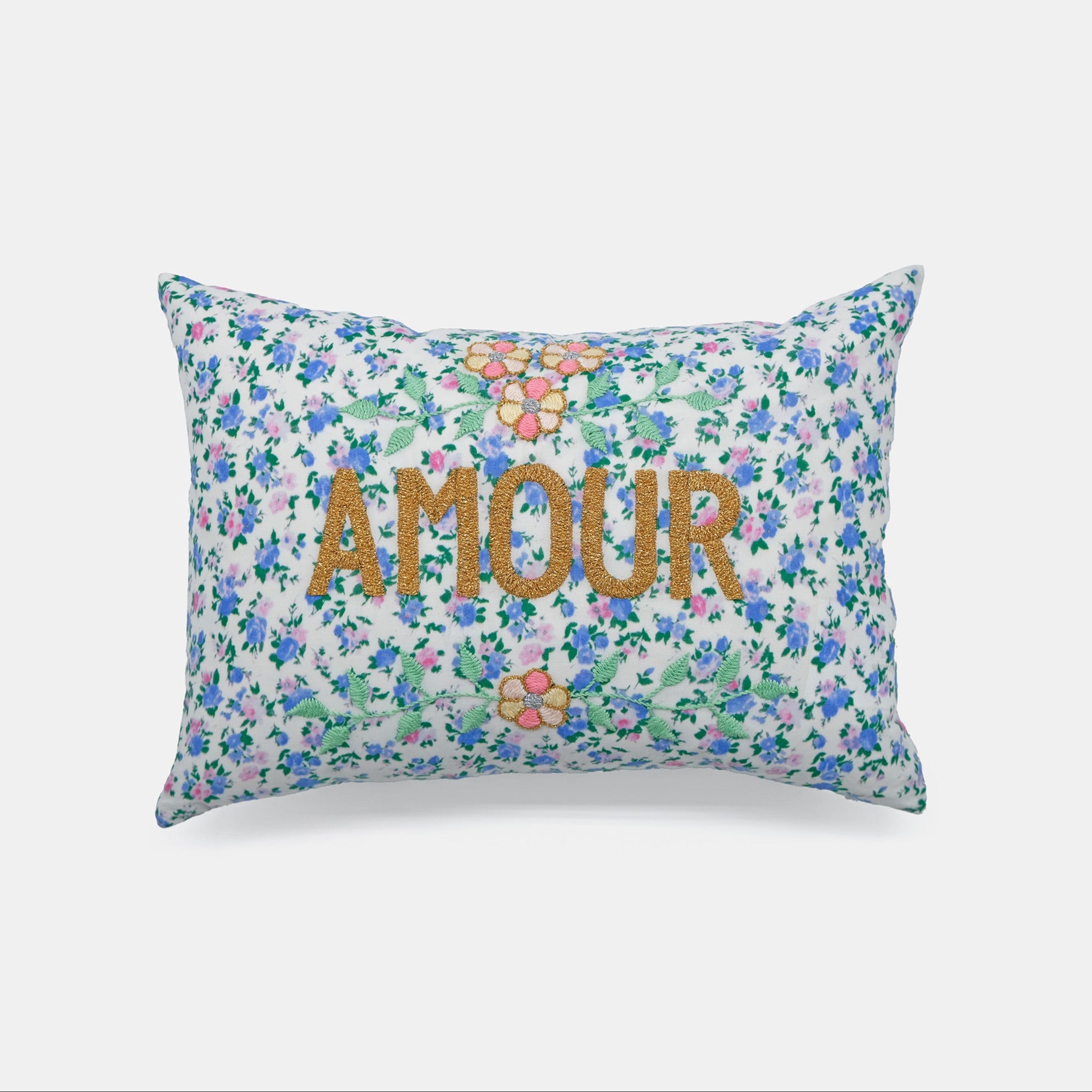 Amour Blue Embroidered Lumbar Pillow