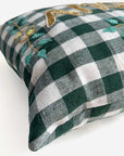Amour Green Check French Embroidered Pillow, lumbar