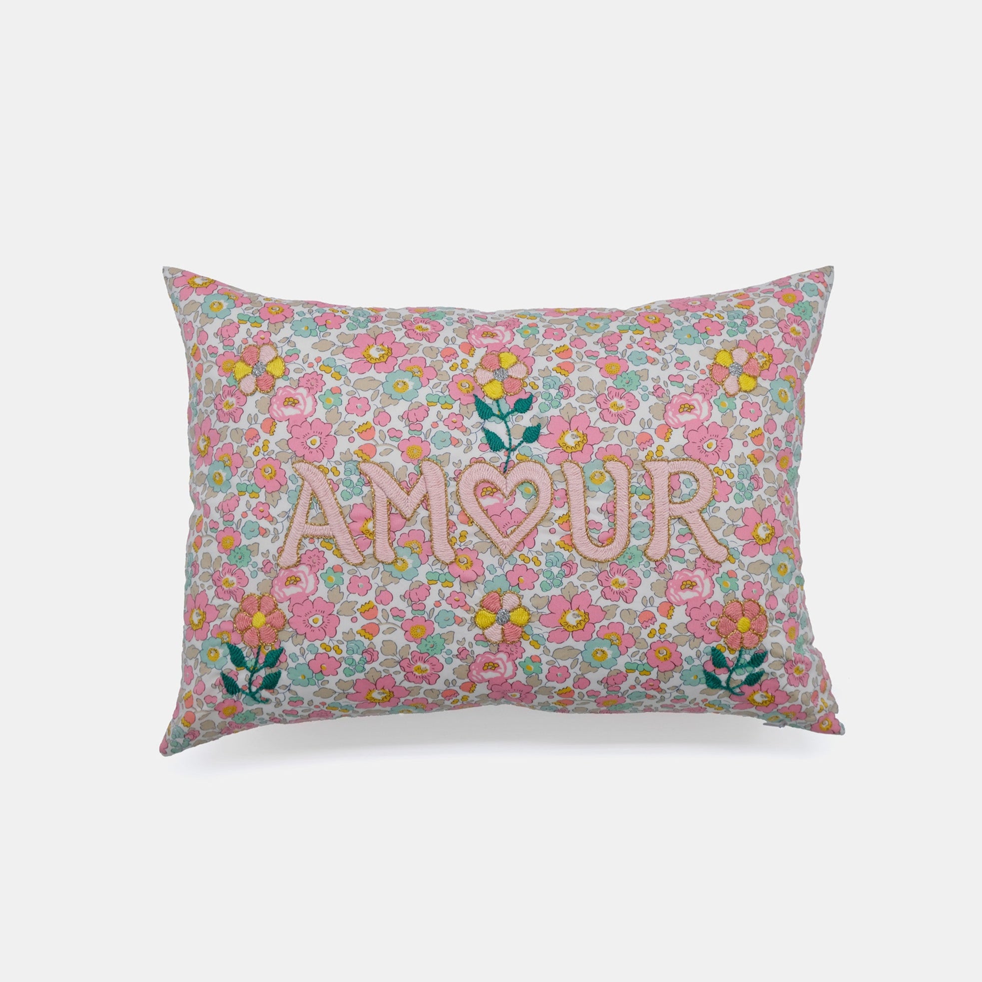 Amour Light Pink Embroidered Lumbar Pillow