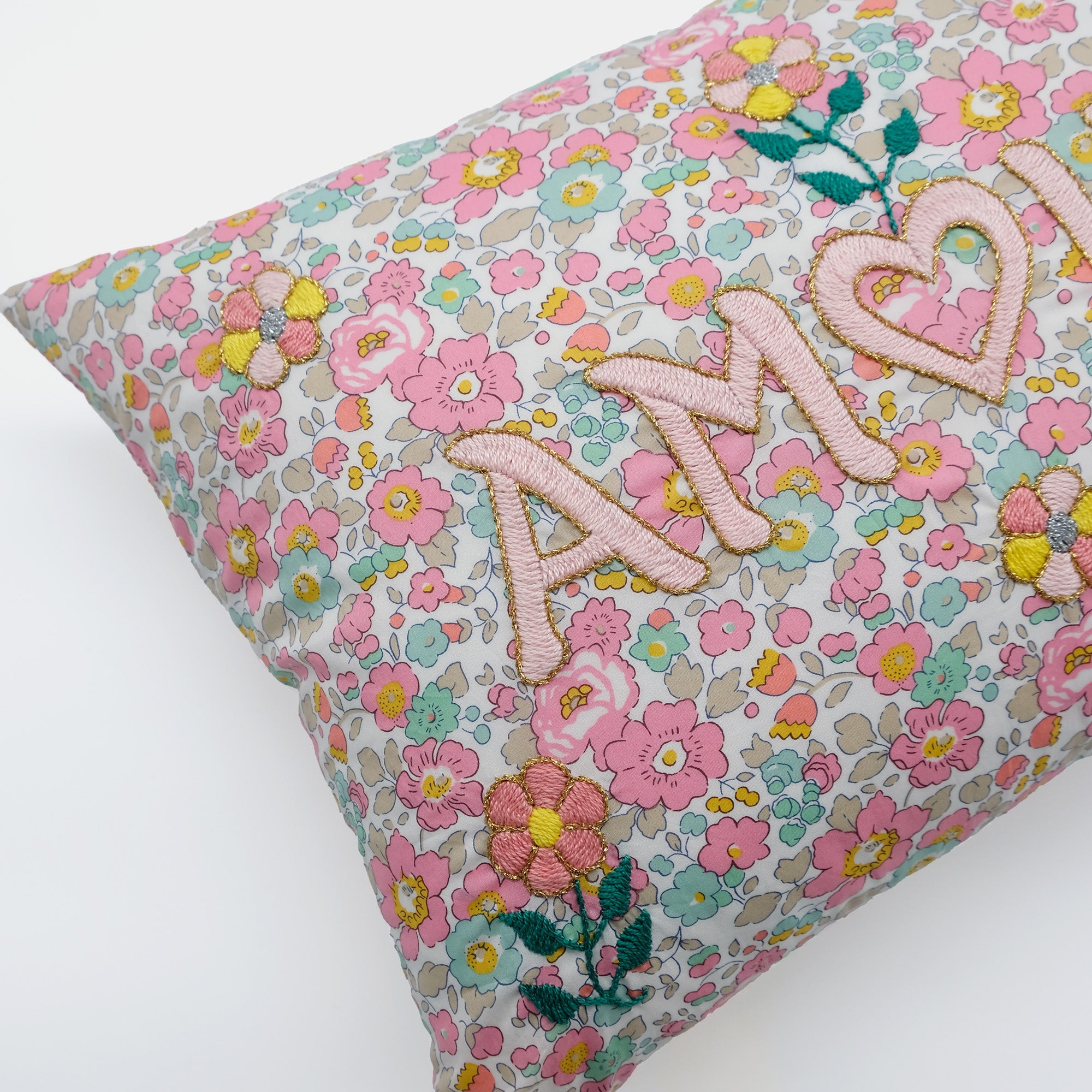 Amour Light Pink Embroidered Lumbar Pillow