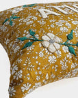 Amour Yellow Floral French Embroidered Pillow, lumbar